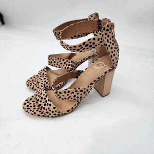 New D Women's Brooke Sandals Ankle Strap Beige Black Dot Heel Sz 7